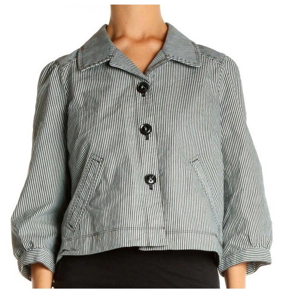 Ann Taylor Loft Striped Swing Jacket Women's Petite Size 00 Black White Blue